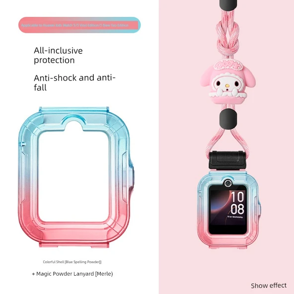 Huawei Çocuk Saati 5 Renkli Gradyan Kılıf İpli - Mavi Tozlu Merlot, 5/5 Vitality Edition