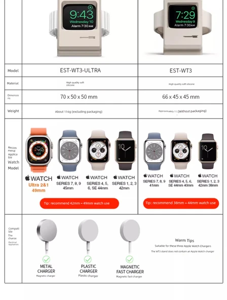 Apple Watch Derin Uzay Siyahı Silikon Stand - 38-44mm Mini Küçük Kadran - 9
