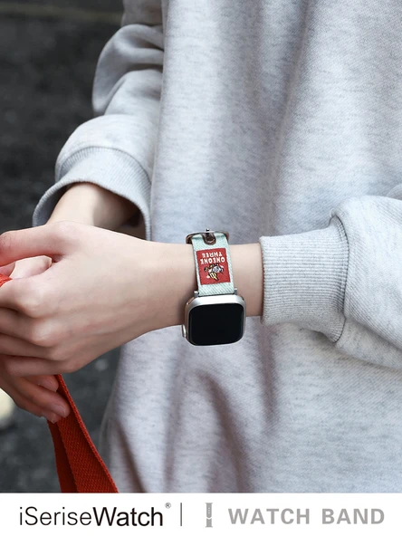Apple Watch 40mm (4-6. Nesil/SE) Açık Mavi Denim Desenli Deri Kordon - 3