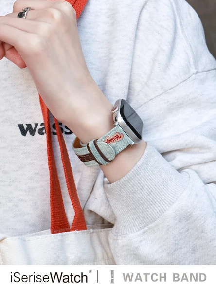 Apple Watch 40mm (4-6. Nesil/SE) Açık Mavi Denim Desenli Deri Kordon - 5
