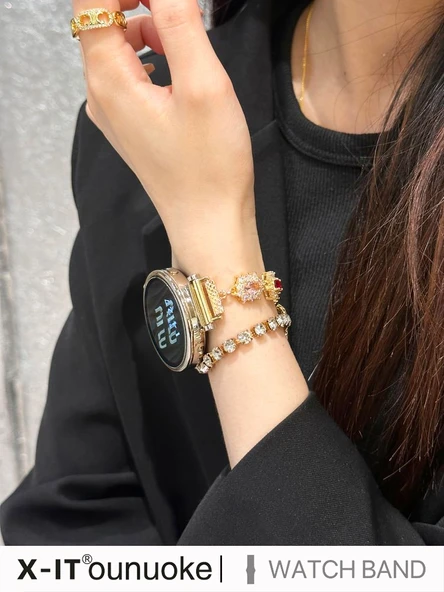 Huawei Watch4 46mm (22mm Arayüz) Mavi Elmas Altın Bakır Zincir Akıllı Saat Kordonu - 3
