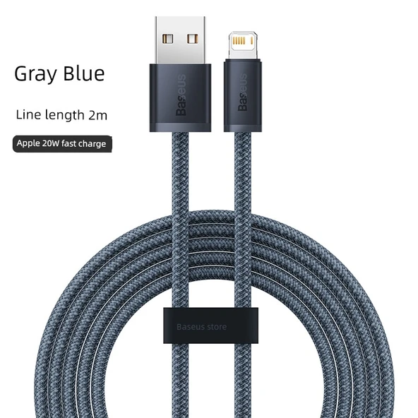 USB Lightning Kablosu - Koyu Gri Mavi - 2 Metre