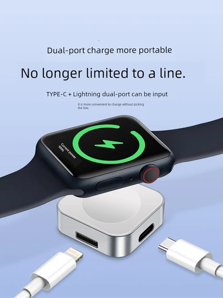 Mini Taşınabilir 3'ü 1 Arada Hızlı Şarj Aleti - Mavi iWatch/Telefon/Kulaklık - 2