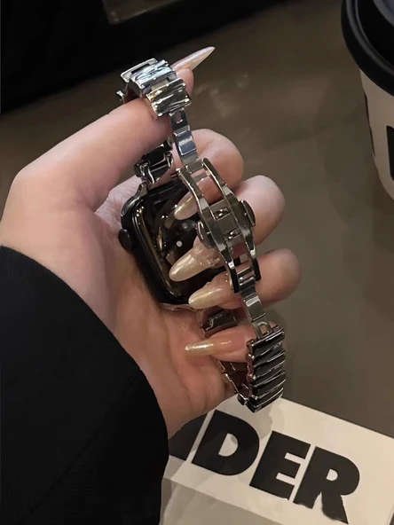 Xiaomi Bracelet 9Pro için Asimetrik Metal Kelebek Tokalı Kayış - Siyah - 10