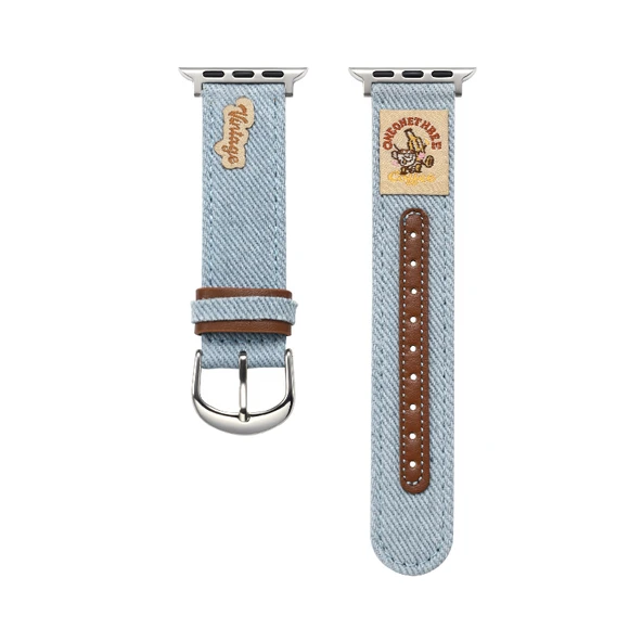 Apple Watch 40mm (4-6. Nesil/SE) Açık Mavi Denim Desenli Deri Kordon