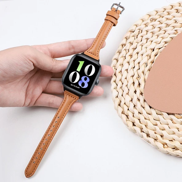 Honor Watch 5 Uyumlu Deri Kordon - Emma Turuncu Altın Bağlantı