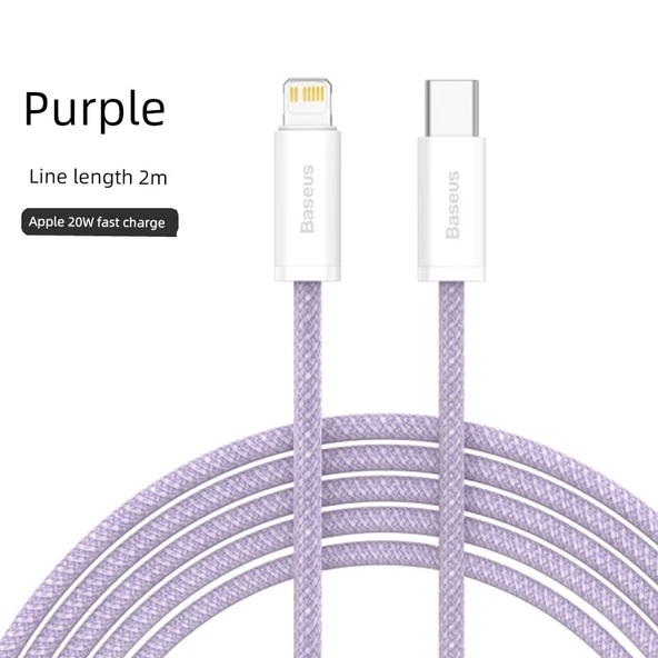 USB-C Lightning Kablosu - Leylak Moru - 2 Metre - 20W PD Hızlı Şarj
