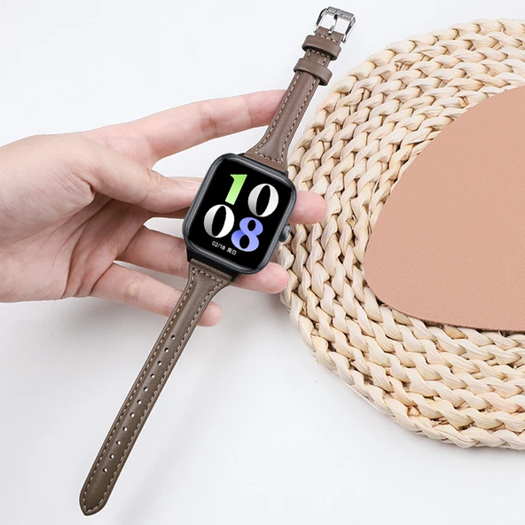 Honor Watch 5 Uyumlu Deri Kordon - Karamel Marchi Siyah Bağlantı