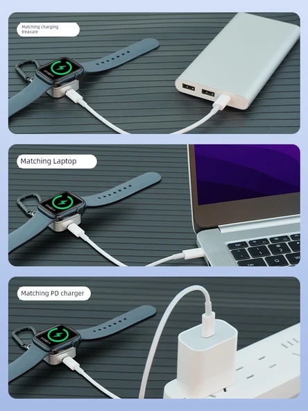 Mini Taşınabilir 3'ü 1 Arada Hızlı Şarj Aleti - Mavi iWatch/Telefon/Kulaklık - 6