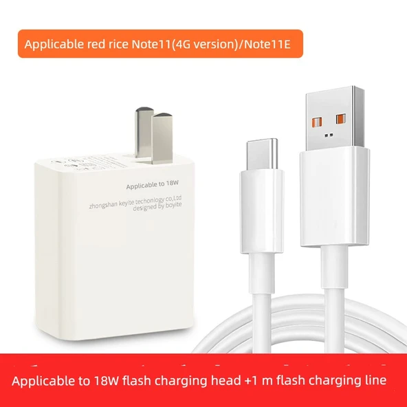 Redmi Note 11 (4G) / 11E için 18W Hızlı Şarj Başlığı + 1m Kablo