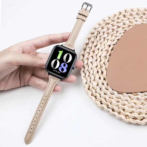Honor Watch 5 Uyumlu Deri Kordon - Krem Kayısı Siyah Bağlantı