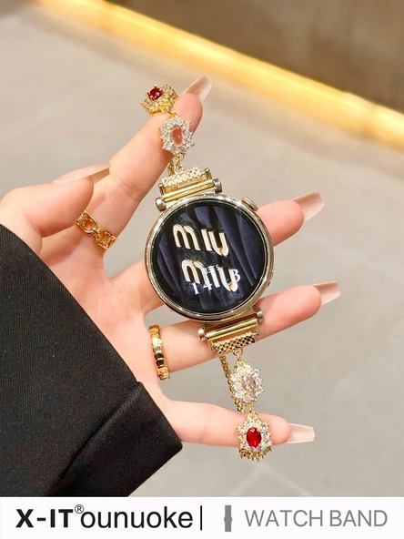 Huawei Watch4 46mm (22mm Arayüz) Mavi Elmas Altın Bakır Zincir Akıllı Saat Kordonu - 6