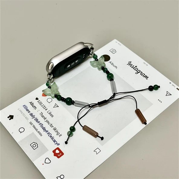 Xiaomi Bileklik 3/4 Uyumlu Çift Mavi Kelebek Boncuklu Kordon - 11