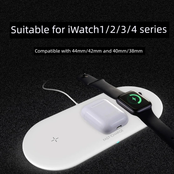 3'ü 1 Arada Kablosuz Şarj Aleti - iPhone, iWatch, AirPods - 15W - Siyah - 2