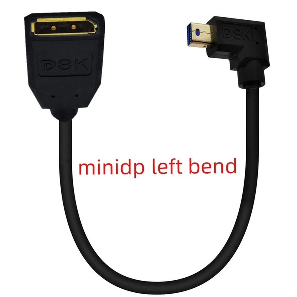 8K Altın Kaplama Mini DisplayPort - DP Adaptör Kablosu - 0.3m Sol Bükümlü