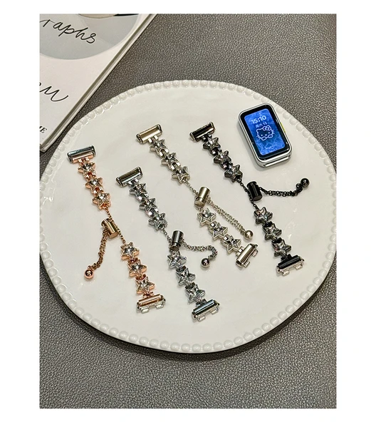 Huawei Bileklik 8 Gümüş Yıldız ve Elmas Zincir Metal Kordon - 9