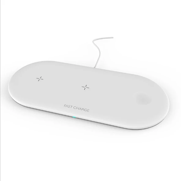3'ü 1 Arada Kablosuz Şarj Aleti - iPhone, iWatch, AirPods - 10W - Beyaz