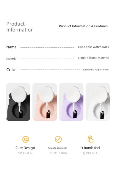 Manyetik Apple Watch Şarj Standı - Beyaz Kedi Tabanlı - 8