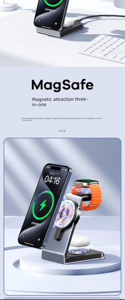 3'ü 1 Arada Kablosuz Şarj Aleti - iPhone, iWatch, AirPods - Saat Hediyeli - 8