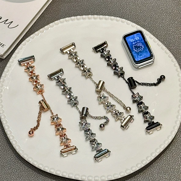 Huawei Bileklik 8 Gümüş Yıldız ve Elmas Zincir Metal Kordon - 3