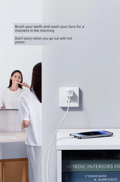 Baseus 20W GaN Mini Hızlı Şarj Aleti - Beyaz 1 Metre Kablolu Inline - 8