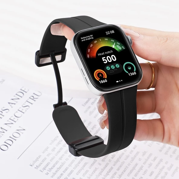 Huawei Watch Fit 3 Uyumlu Mıknatıslı Katlanır Tokalı Siyah Silikon Kordon