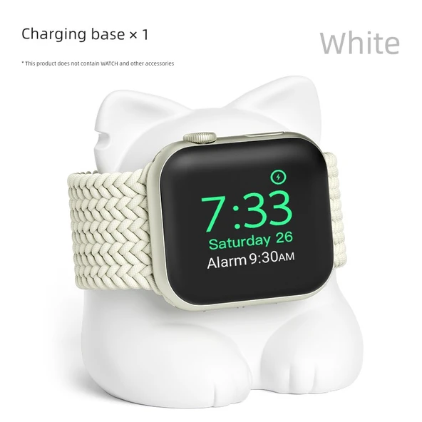 Manyetik Apple Watch Şarj Standı - Beyaz Kedi Tabanlı