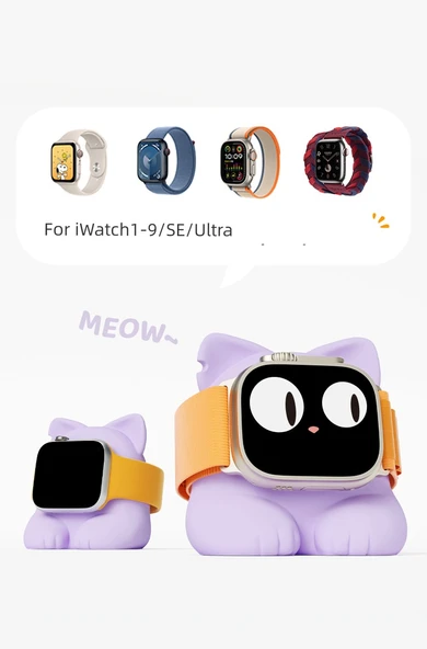 Manyetik Apple Watch Şarj Standı - Pembe Kedi Tabanlı - 9
