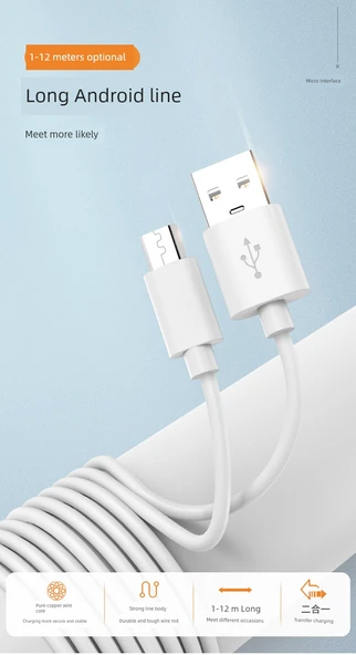 Uzun Micro USB Android Data Kablosu - 7 Metre - Siyah - 5