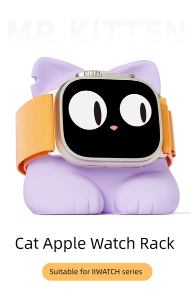 Manyetik Apple Watch Şarj Standı - Beyaz Kedi Tabanlı - 7