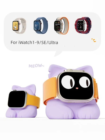 Manyetik Apple Watch Şarj Standı - Beyaz Kedi Tabanlı - 3