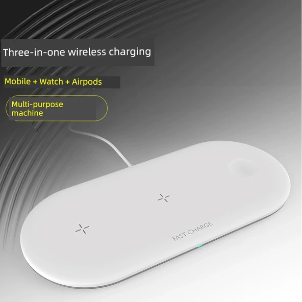 3'ü 1 Arada Kablosuz Şarj Aleti - iPhone, iWatch, AirPods - 10W - Siyah - 3