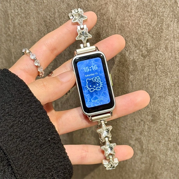 Huawei Bileklik 8 Gümüş Yıldız ve Elmas Zincir Metal Kordon - 2