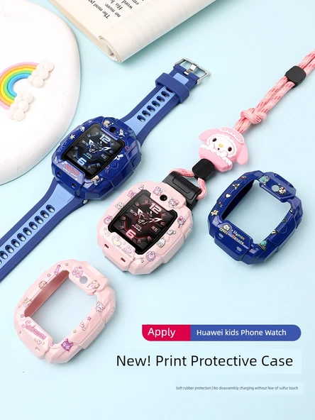 Huawei Kids Watch 5Pro Uyumlu Mavi ve Yeşil Renkli Koruyucu Kılıf ve Temperli Film - 2