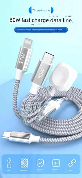 2'si 1 Arada Manyetik Kablosuz Şarj Aleti 1.8m - Siyah - Apple için - 5