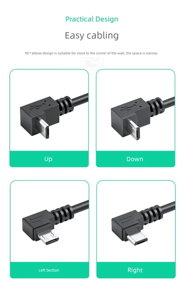 Dirsekli Mikro USB Data Kablosu - 1m - Yukarı - 11