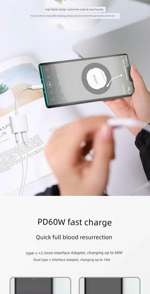 2'si 1 Arada Type-C - 3.5mm Dijital Ses Çevirici Adaptör - Tekli Paket - 8