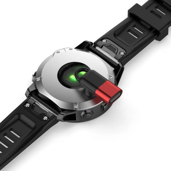 Garmin Fenix Spor Saat Şarj Adaptörü - Dirsek Gümüş Adaptör +2 Toz Tıkacı - 4