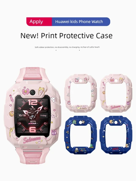 Huawei Kids Watch 5Pro Uyumlu Mavi ve Yeşil Renkli Koruyucu Kılıf ve Temperli Film - 3