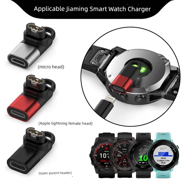 Garmin Fenix Spor Saat Şarj Adaptörü - Dirsek Gümüş Adaptör - 2