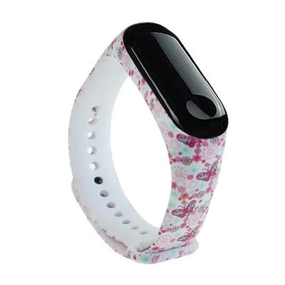 Xiaomi Mi Band 3/4 Pembe Kelebek Desenli Silikon Kordon