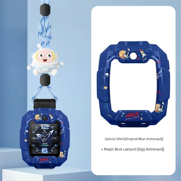 Huawei Kids Watch 5Pro Uyumlu Orjinal Mavi Astronot Desenli Koruyucu Kılıf ve Sihirli Mavi Kordon