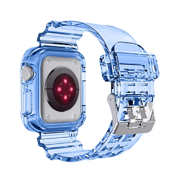 Apple Watch 9/8 Buzul Mavi Silikon Kordon 42mm - Ekran Koruyucu Film Hediyeli