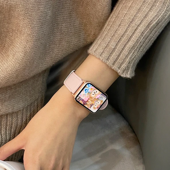 Xiaomi Bileklik 8 Pro Uyumlu Deri Kayış, Ekran Koruyucu ve Kılıf - Kola Kahverengi - 10