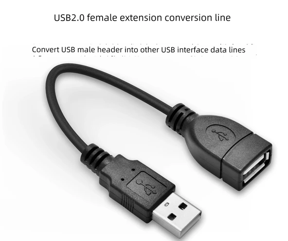 USB 2.0 Erkek - Dişi Dik Açılı Uzatma Kablosu - 50cm, USB Dişi Çift - USB Erkek Sol Bükümlü - 4