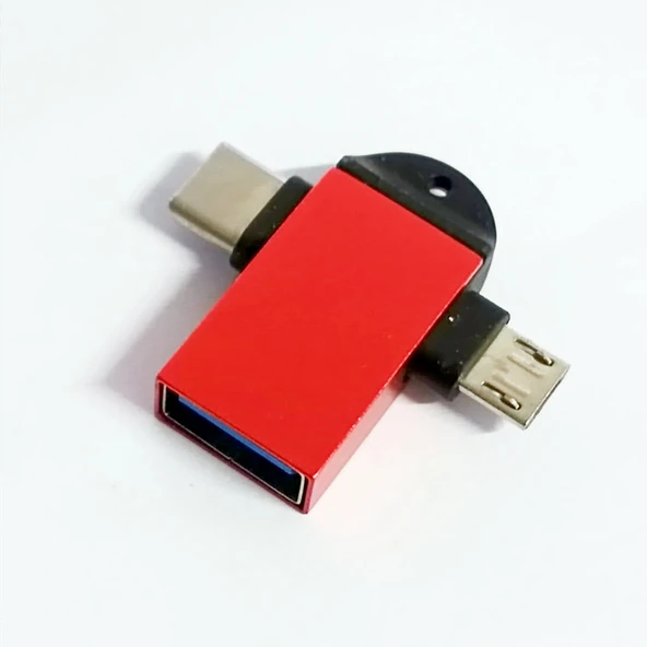 3'ü 1 Arada OTG Adaptör - Kırmızı