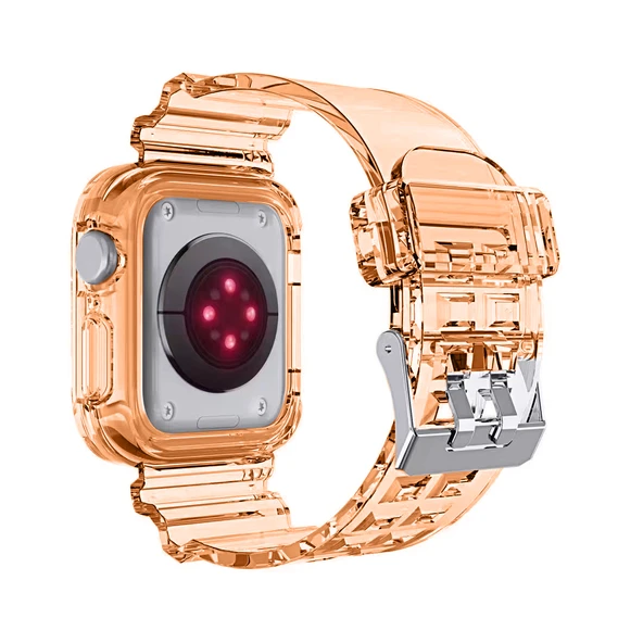 Apple Watch 9/8 Buzul Turuncu Silikon Kordon 46mm - Ekran Koruyucu Film Hediyeli