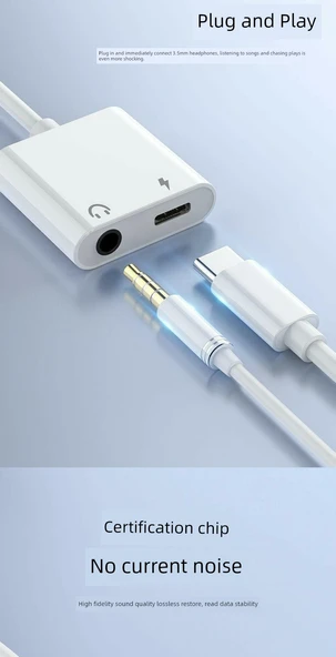 2'si 1 Arada Type-C - 3.5mm Dijital Ses Çevirici Adaptör - Tekli Paket - 11