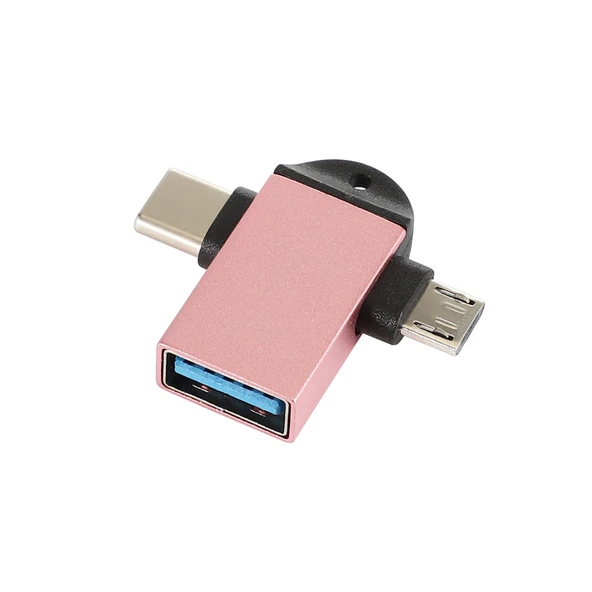 3'ü 1 Arada OTG Adaptör - Pembe