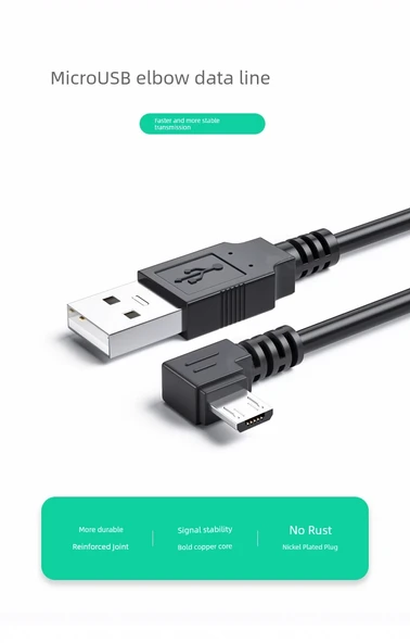 Dirsekli Mikro USB Data Kablosu - 1m - Yukarı - 7